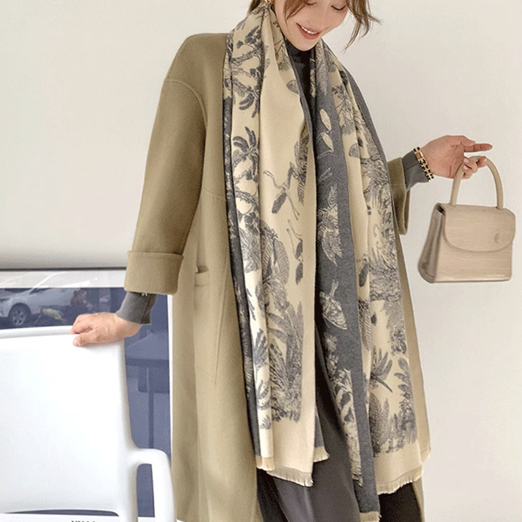 Gray beige Luxury Soft Printed Pashmina Style Wrap - Large Scarf for Women (185x65cm) 3