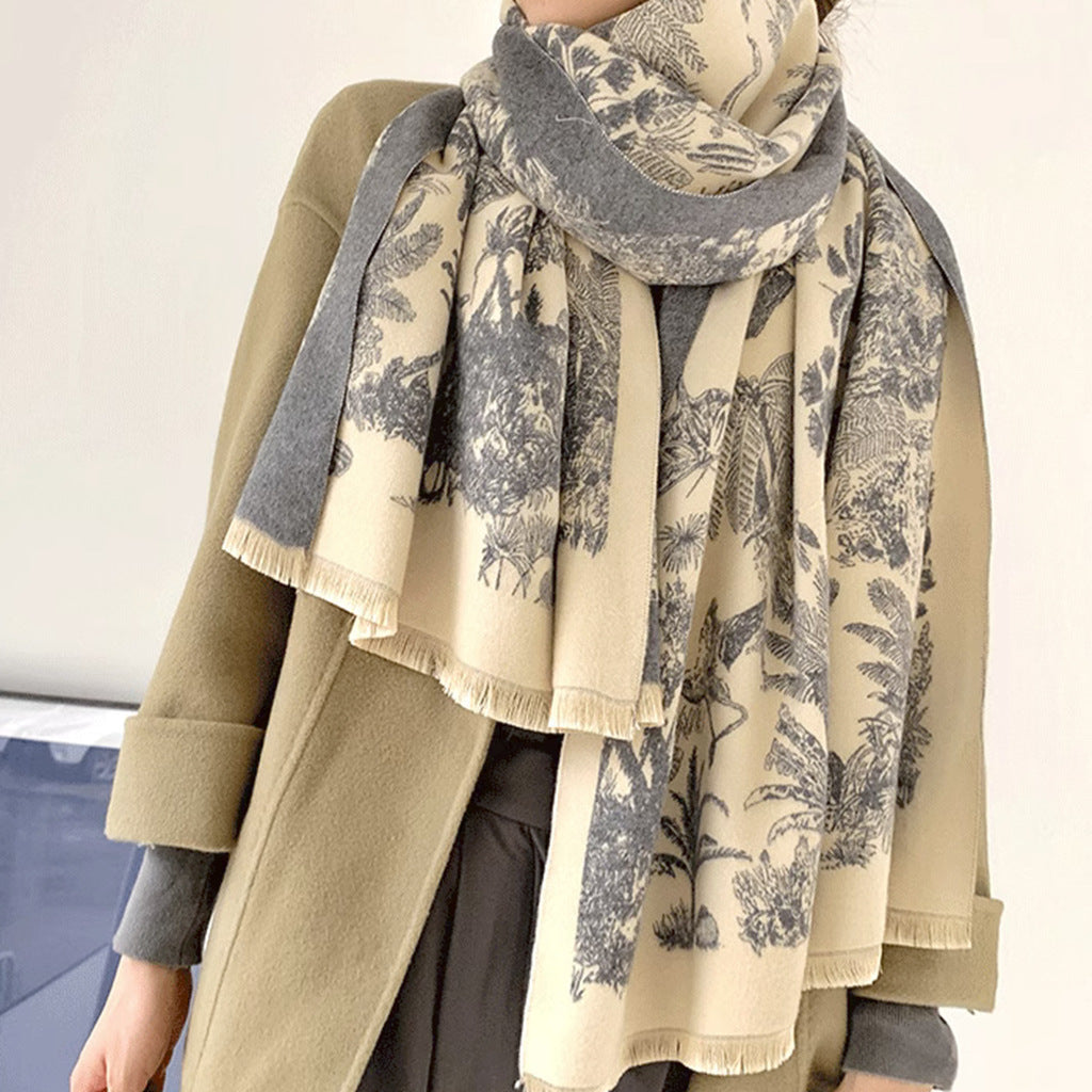 Gray beige Luxury Soft Printed Pashmina Style Wrap - Large Scarf for Women (185x65cm) 4