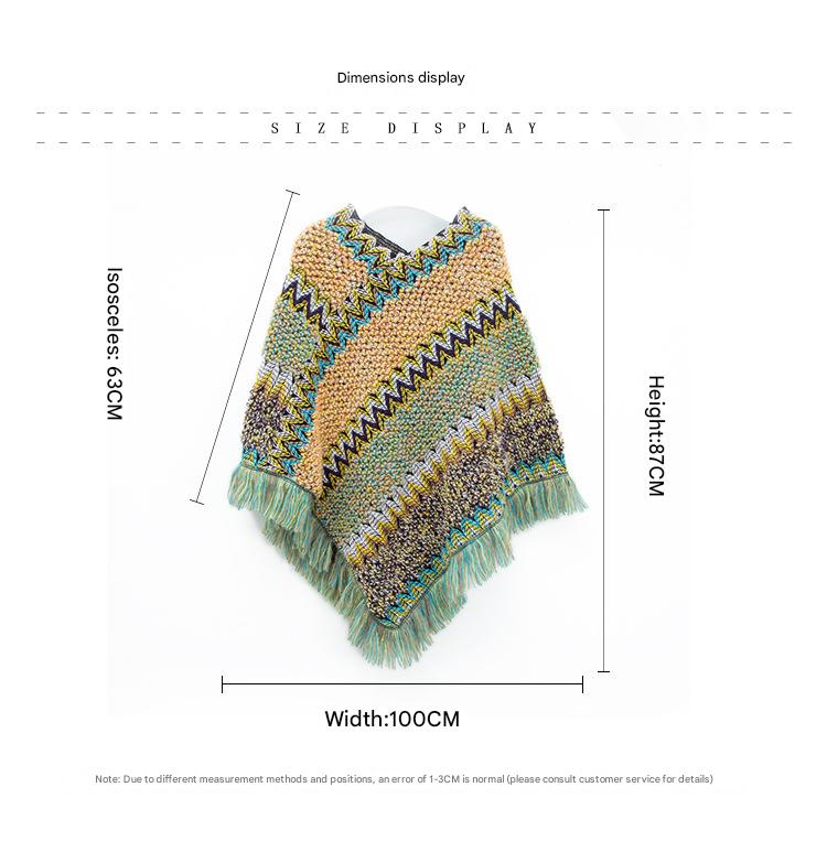 Rose red Lightweight Chevron Knit Poncho for Women - Elegant Fringed Shawl Wrap