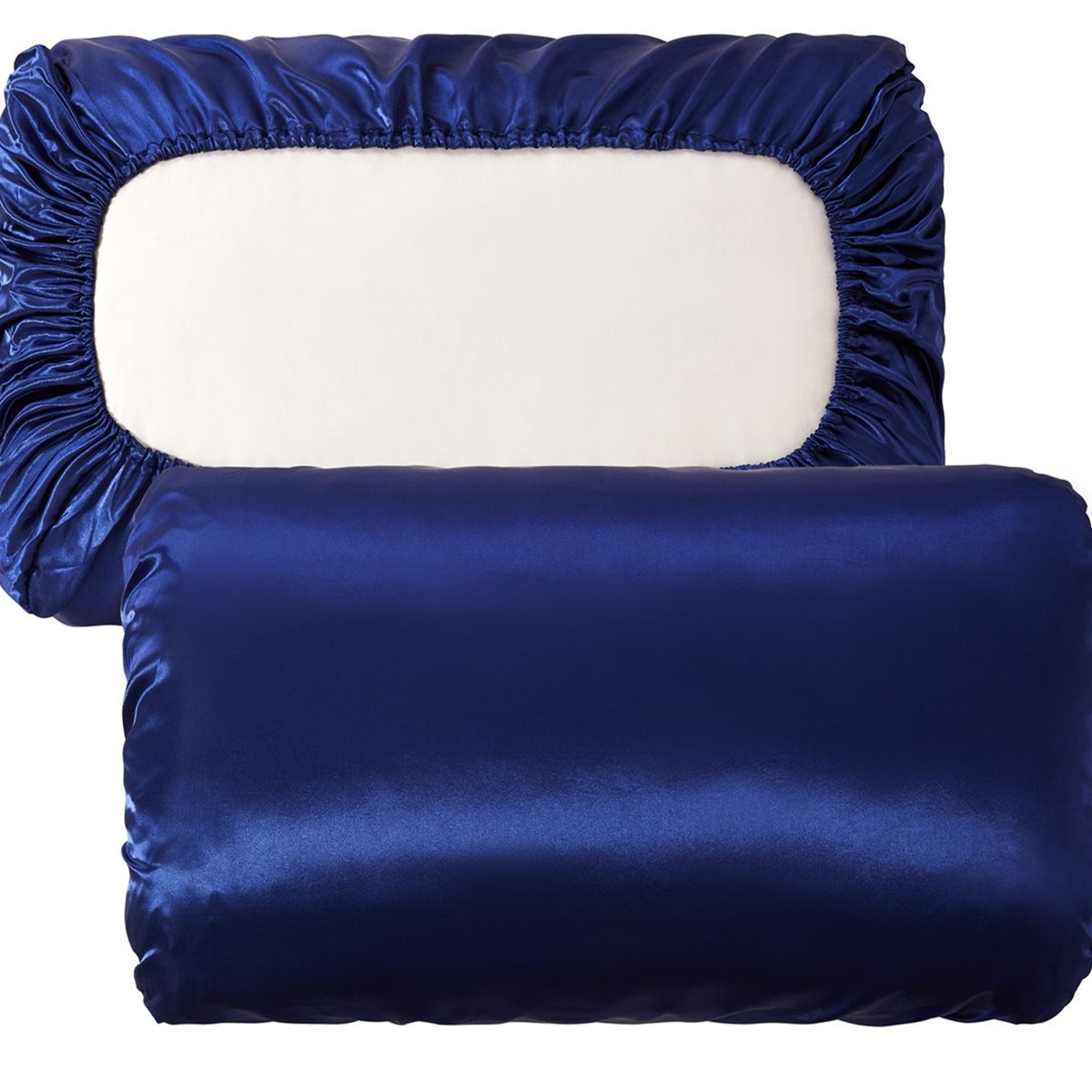 Navy blue Silky Satin Pillowcase Pair - Smooth for Hair & Skin, Elastic Fitted (46x90+16cm)