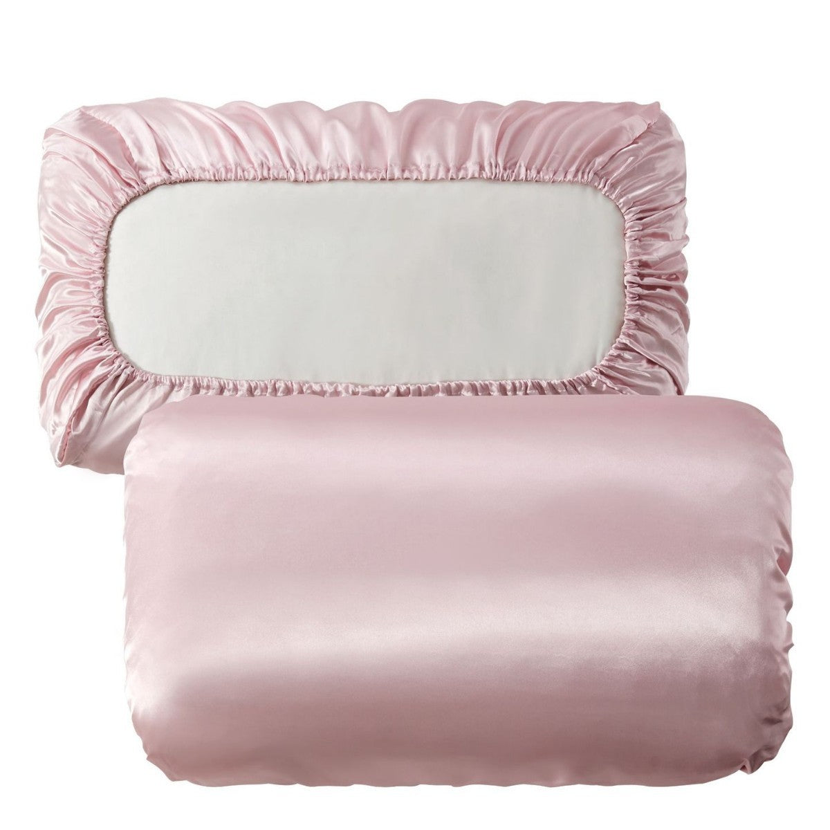 Pink Silky Satin Pillowcase Pair - Smooth for Hair & Skin, Elastic Fitted (46x70+16cm)