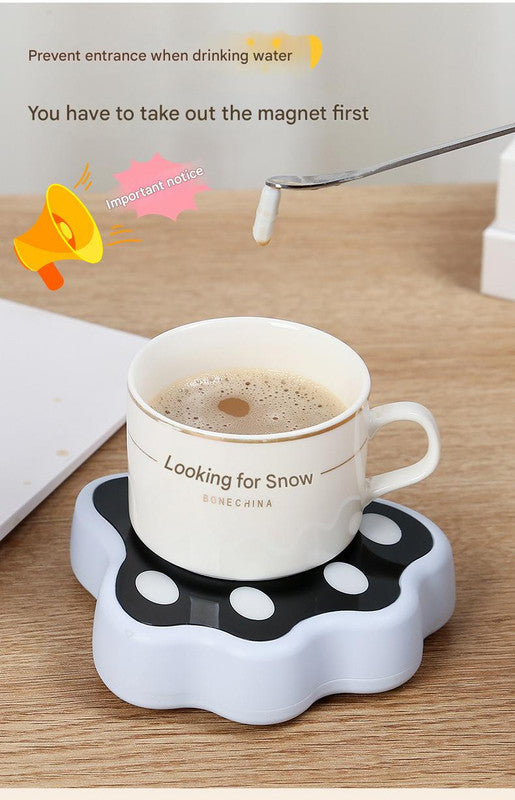 Beige Cute Paw Print Self-Stirring Coaster - Electric Coffee & Milk Mixer 3