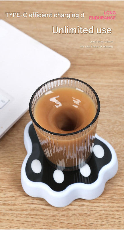 Beige Cute Paw Print Self-Stirring Coaster - Electric Coffee & Milk Mixer 5