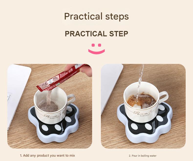 Beige Cute Paw Print Self-Stirring Coaster - Electric Coffee & Milk Mixer 7