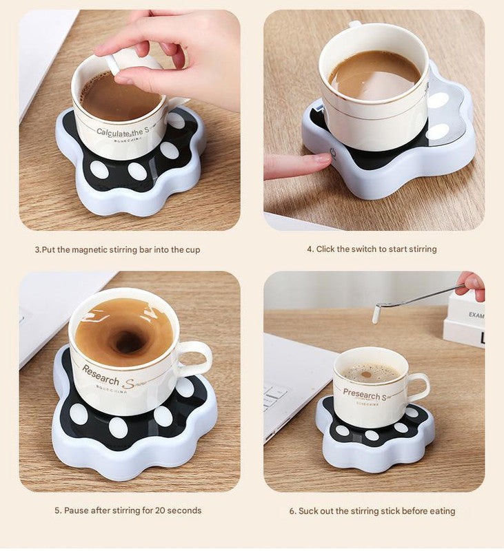 Blue Cute Paw Print Self-Stirring Coaster - Electric Coffee & Milk Mixer 8