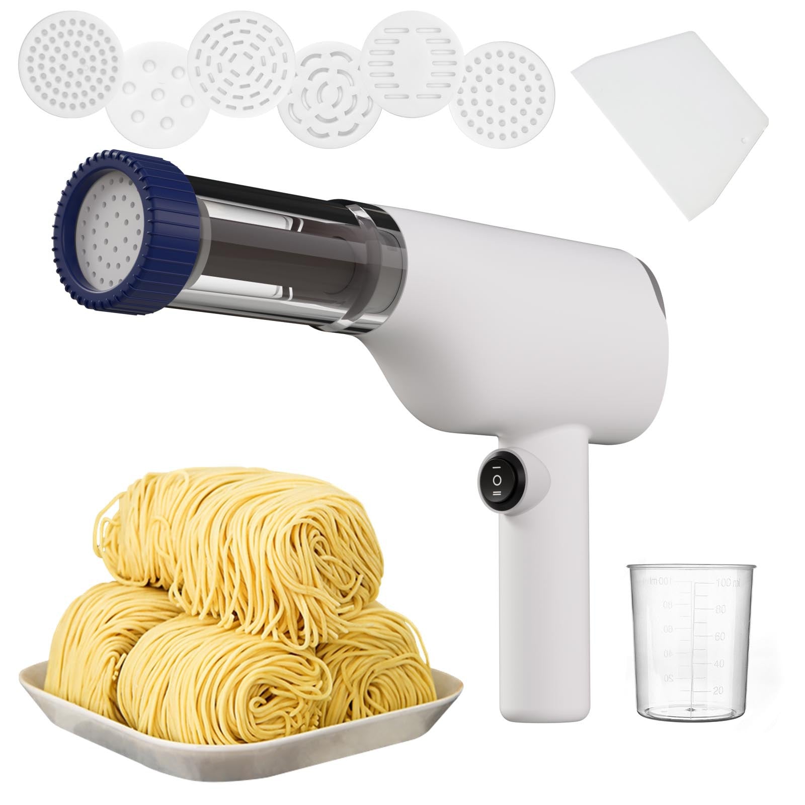 White Portable Rechargeable Noodle Maker - Multiple Shaping Discs