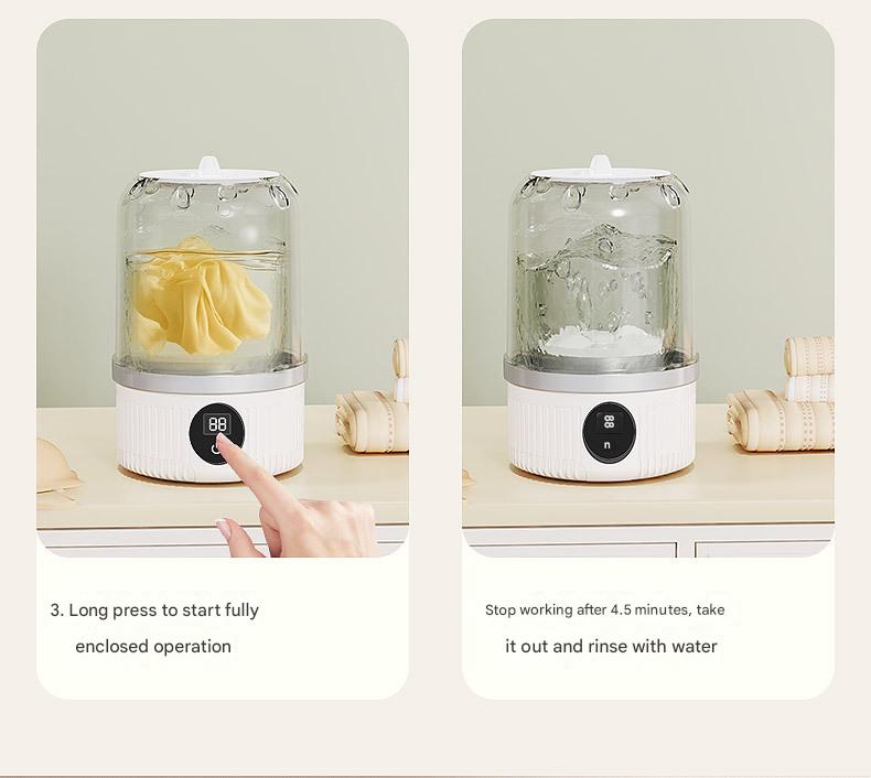 White Travel-Friendly Mini Washing Machine - USB Powered, Automatic, for Small Loads 7