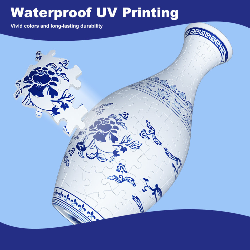 Unique 3D Puzzle Vase with Built-in Water Holder - Fun DIY Project (Blue Boat) 4