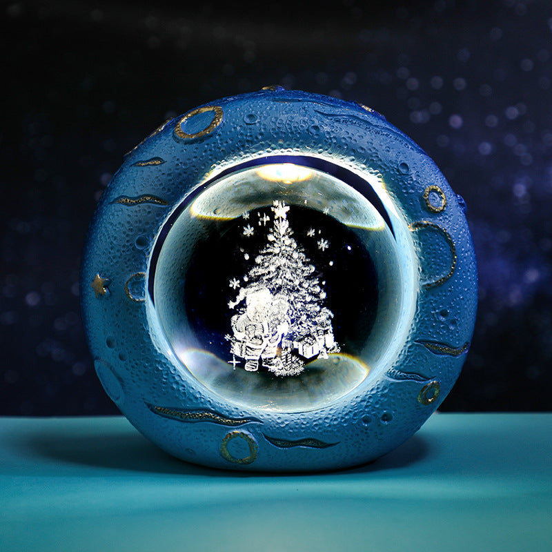 Celestial Ring LED Crystal Ball Lamp - 3D Engraving, Unique Gift (Santa Claus)