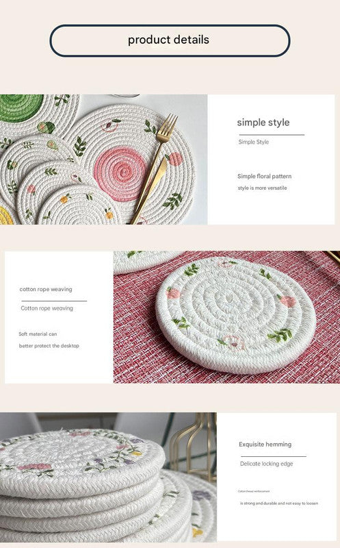 (Lemon) Cotton Rope Woven Placemats - Set of 5, 18cm Diameter Heat Resistant Kitchen Decor