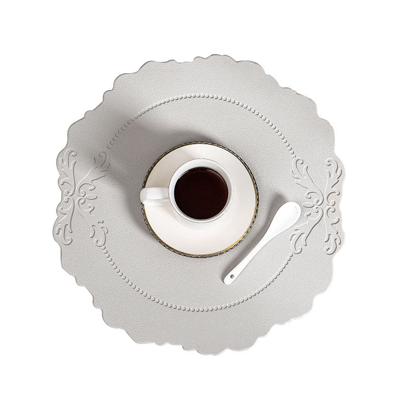 4 pcs Retro Faux Leather Placemat - Waterproof & Oil-Proof Dining Table Mat (Light grey)