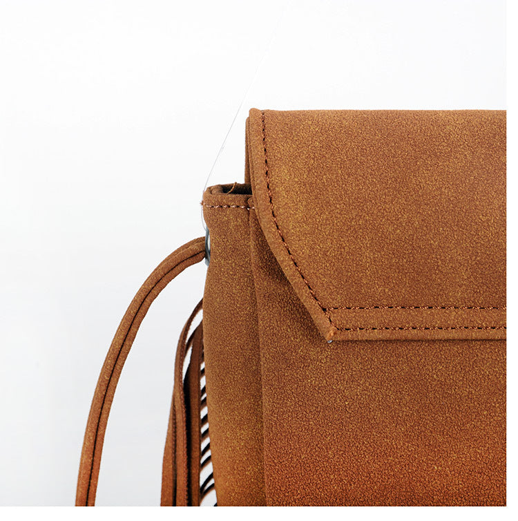Brown Chic Bohemian Fringe Crossbody Bag - Suede-Look PU Leather with Braided Detail & Adjustable Strap 4