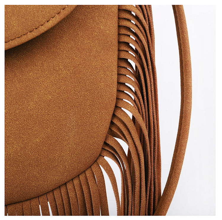 Brown Chic Bohemian Fringe Crossbody Bag - Suede-Look PU Leather with Braided Detail & Adjustable Strap 5