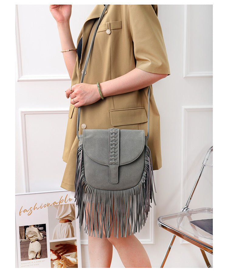 Brown Chic Bohemian Fringe Crossbody Bag - Suede-Look PU Leather with Braided Detail & Adjustable Strap 8