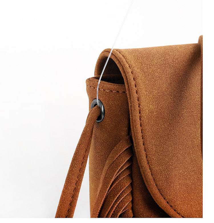 Coffee Chic Bohemian Fringe Crossbody Bag - Suede-Look PU Leather with Braided Detail & Adjustable Strap 3