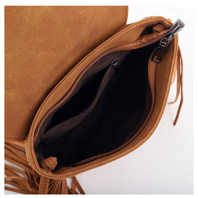 Black Chic Bohemian Fringe Crossbody Bag - Suede-Look PU Leather with Braided Detail & Adjustable Strap 6