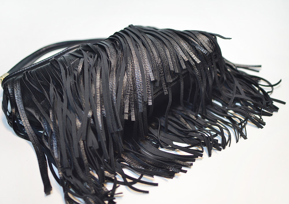 Chic Black Double Fringe Hobo Bag - Convertible Microfiber Leather Shoulder & Crossbody Purse 7