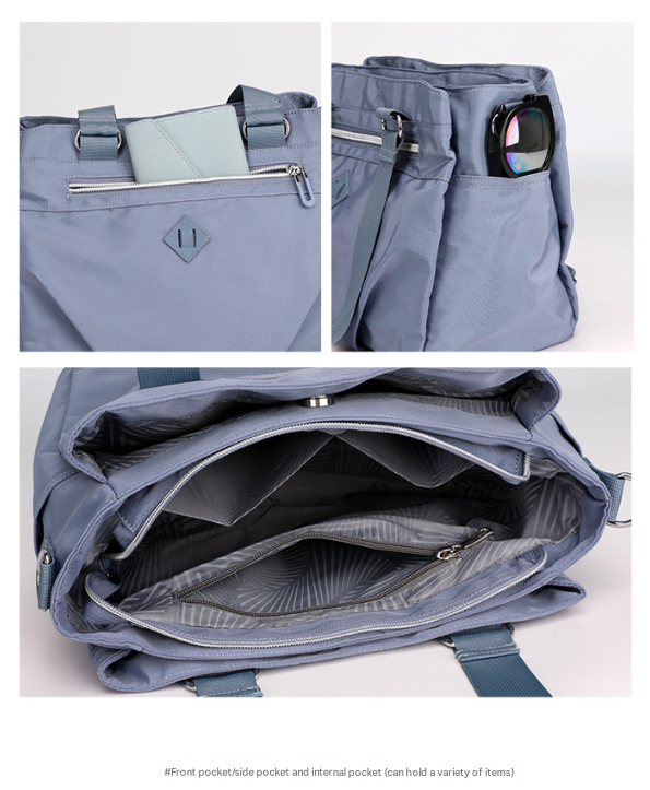 Blue Versatile Water-Repellent Nylon Tote Bag - Lightweight Multi-Pocket Shoulder & Crossbody Handbag 4