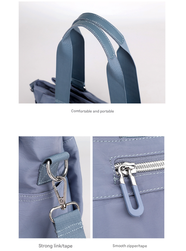 Blue Versatile Water-Repellent Nylon Tote Bag - Lightweight Multi-Pocket Shoulder & Crossbody Handbag 6