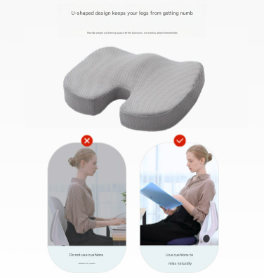 Black Ergonomic U-Shaped Memory Foam Seat Cushion - Coccyx Relief & Posture Support with Breathable Cover 3