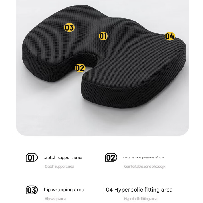 Black Ergonomic U-Shaped Memory Foam Seat Cushion - Coccyx Relief & Posture Support with Breathable Cover 6