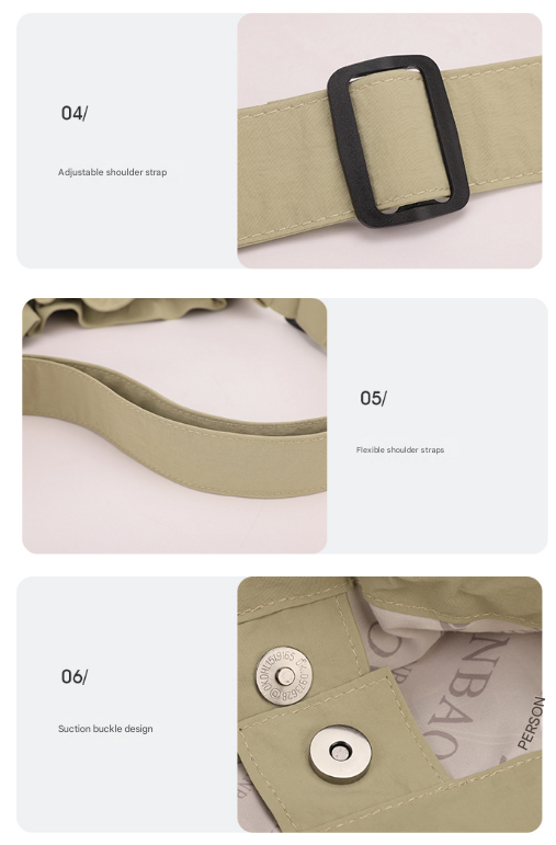 Khaki Chic Lightweight Nylon Drawstring Tote Bag - Multi-Pocket Casual Shoulder & Crossbody 6