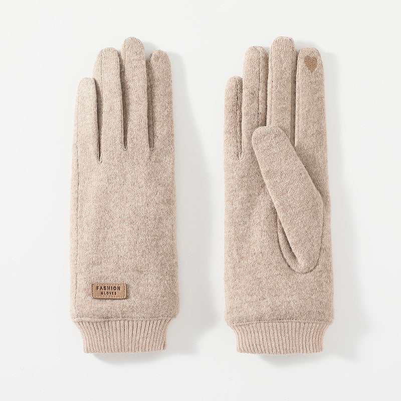 Beige Elegant Women's Wool Blend Winter Gloves - Cozy Fleece-Lined Touchscreen Warmth 5