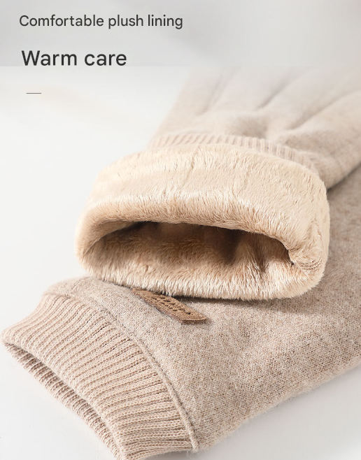 Beige Elegant Women's Wool Blend Winter Gloves - Cozy Fleece-Lined Touchscreen Warmth 6