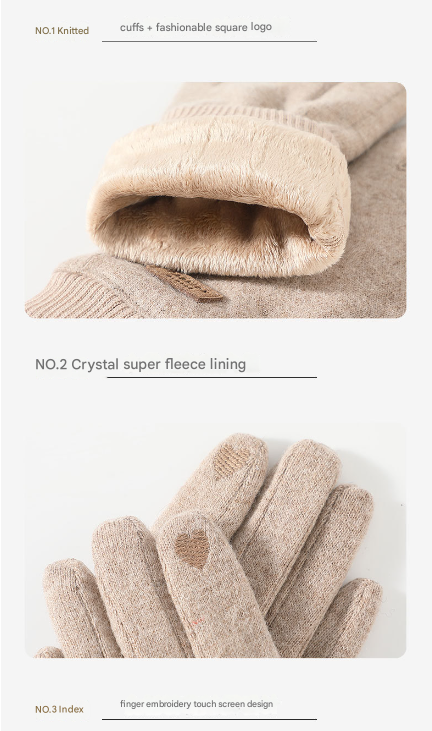 Beige Elegant Women's Wool Blend Winter Gloves - Cozy Fleece-Lined Touchscreen Warmth 8