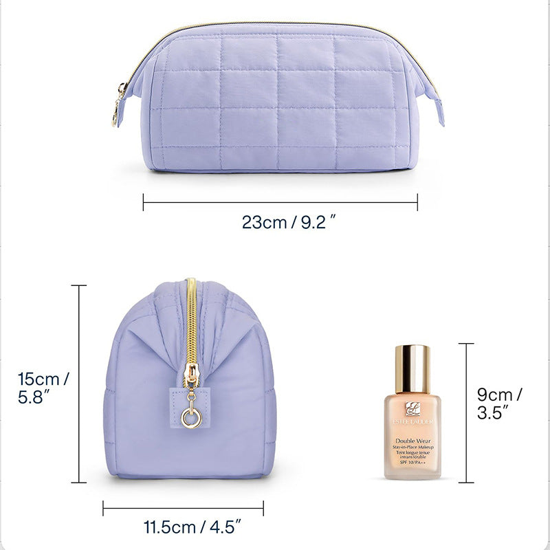 Purple Chic Quilted Puffer Makeup Bag - Large Capacity Travel Cosmetic Organizer with Wide Opening 3