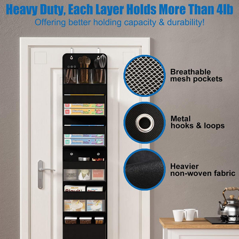 Black Heavy Duty 5-Tier Over-The-Door Hanging Organizer - Space-Saving Storage with Clear Windows & Mesh Pockets 3
