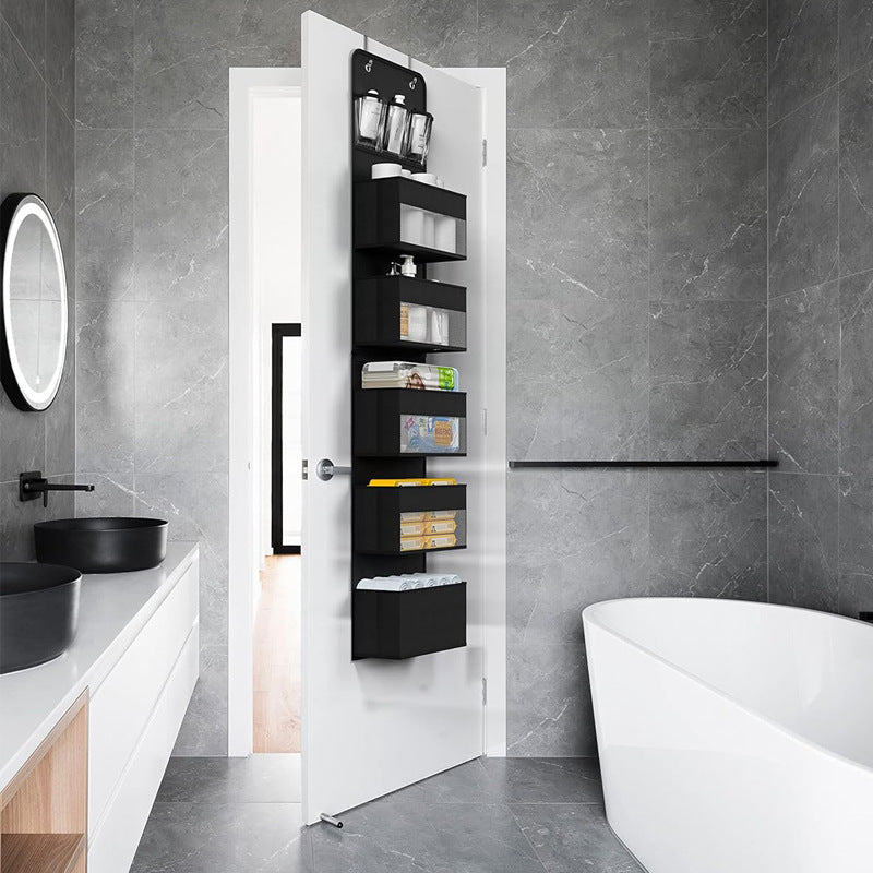 Black Heavy Duty 5-Tier Over-The-Door Hanging Organizer - Space-Saving Storage with Clear Windows & Mesh Pockets 5