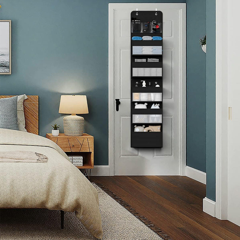 Black Heavy Duty 5-Tier Over-The-Door Hanging Organizer - Space-Saving Storage with Clear Windows & Mesh Pockets 6