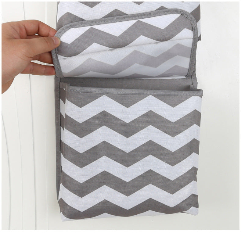 Grey And White Chic Chevron 2-Pocket Hanging Storage Organizer with Lids - Waterproof Oxford Cloth Wall & Door Mount 3
