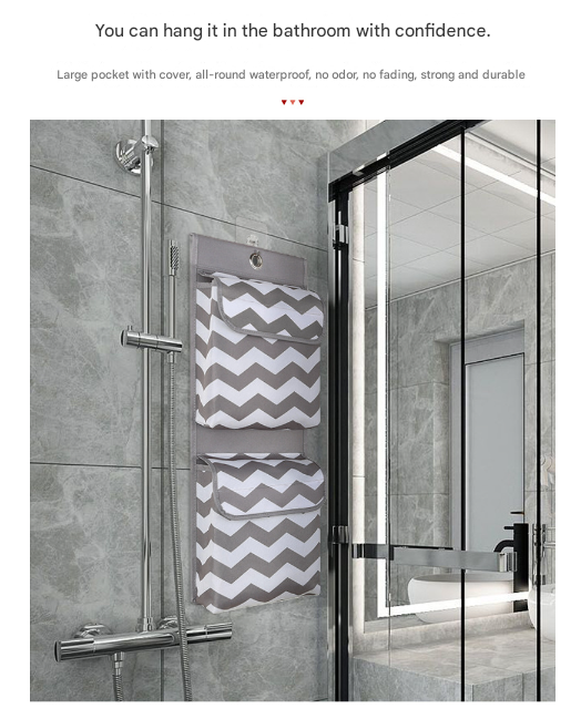 Grey And White Chic Chevron 2-Pocket Hanging Storage Organizer with Lids - Waterproof Oxford Cloth Wall & Door Mount 5