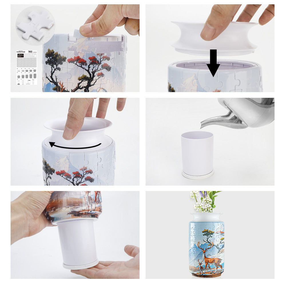 Colorful Style 1 DIY 3D Puzzle Vase - Creative Jigsaw Flower Holder with Waterproof Liner - Decorative Home Accent & Unique Gift 7