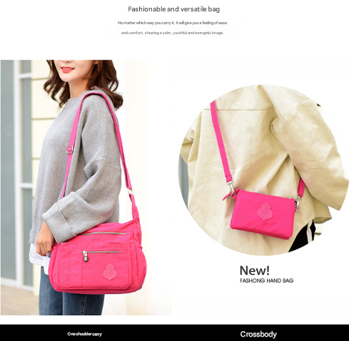Black Versatile Womens Nylon Water-Repellent Crossbody Shoulder Bag Set with Matching Clutch Pouch - Lightweight & Multi-Pocket 3