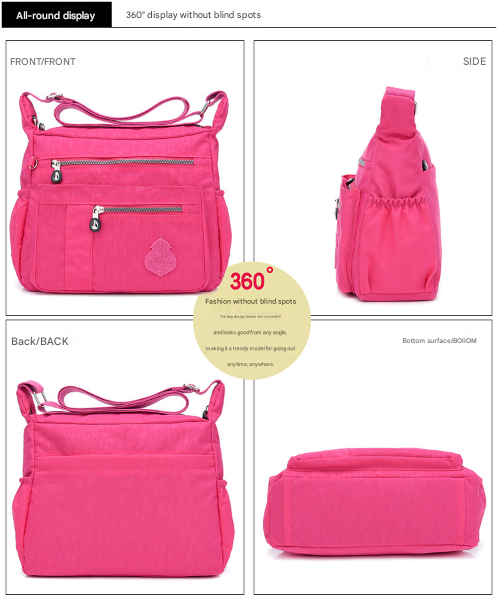 Black Versatile Womens Nylon Water-Repellent Crossbody Shoulder Bag Set with Matching Clutch Pouch - Lightweight & Multi-Pocket 4