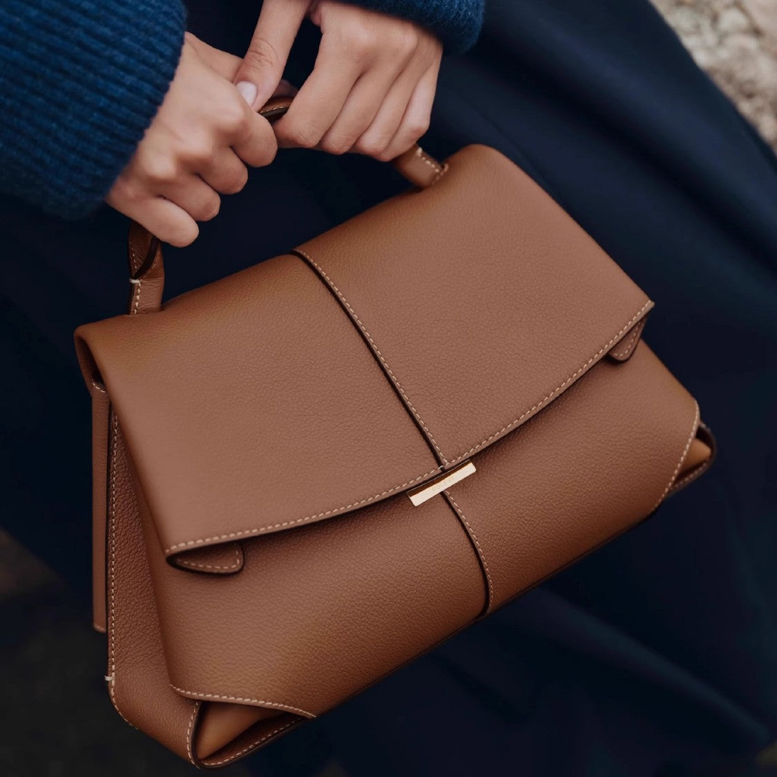 Brown Elegant Womens Genuine Cowhide Leather Top Handle Satchel - Chic Flap Crossbody Shoulder Bag 4