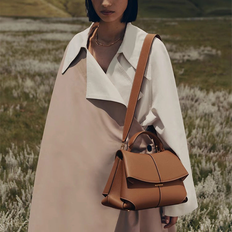 Brown Elegant Womens Genuine Cowhide Leather Top Handle Satchel - Chic Flap Crossbody Shoulder Bag 6