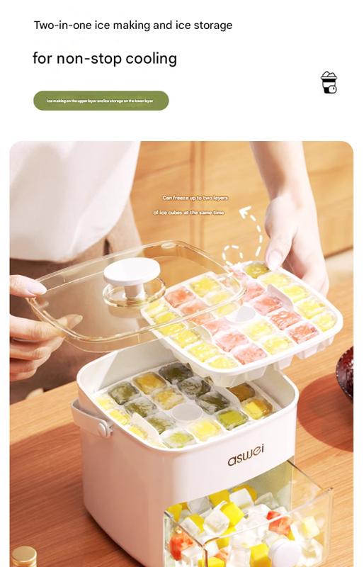 White Innovative Press-Release Ice Cube Maker - Dual Layer Trays & Storage Bin (48 Cubes) 6