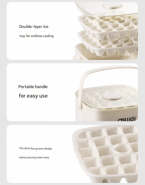White Innovative Press-Release Ice Cube Maker - Dual Layer Trays & Storage Bin (48 Cubes) 7