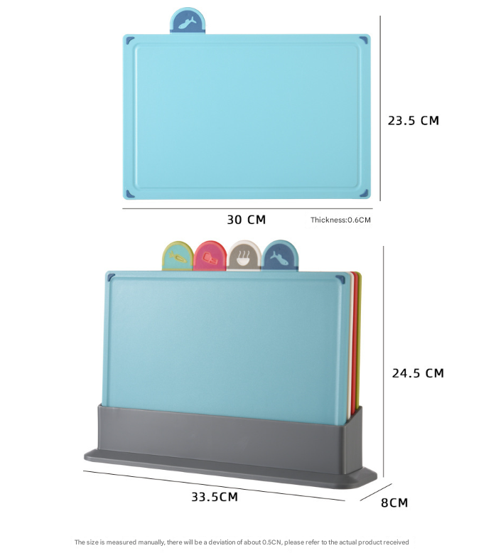 Coloerful 4-Piece Colour-Coded Index Cutting Board Set with Storage Stand - Food-Safe PP, Non-Slip, Easy Clean Kitchen Chopping Boards 3