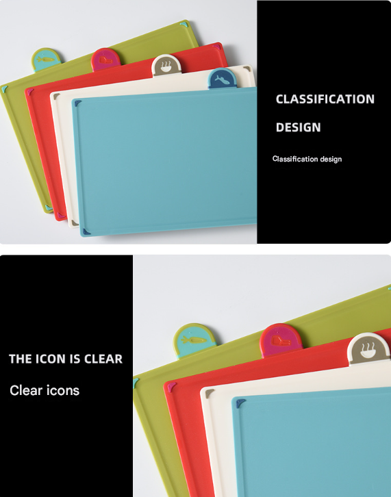 Coloerful 4-Piece Colour-Coded Index Cutting Board Set with Storage Stand - Food-Safe PP, Non-Slip, Easy Clean Kitchen Chopping Boards 4