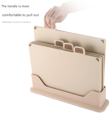 Beige 4-Piece Index Cutting Board Set with Ventilated Storage Stand - Food-Safe PP Kitchen Chopping Boards 3