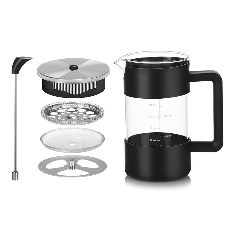Black Classic 1000ml French Press Coffee & Tea Maker - Heat Resistant Borosilicate Glass, Stainless Steel Filter 4