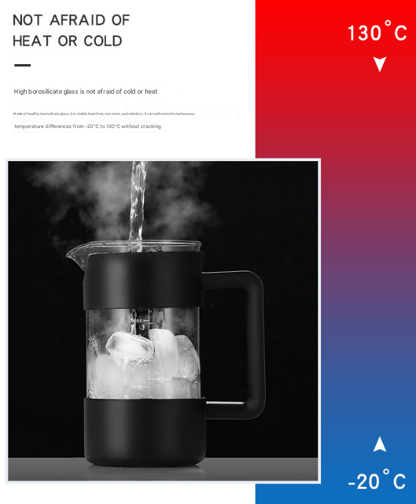 Black Classic 1000ml French Press Coffee & Tea Maker - Heat Resistant Borosilicate Glass, Stainless Steel Filter 6