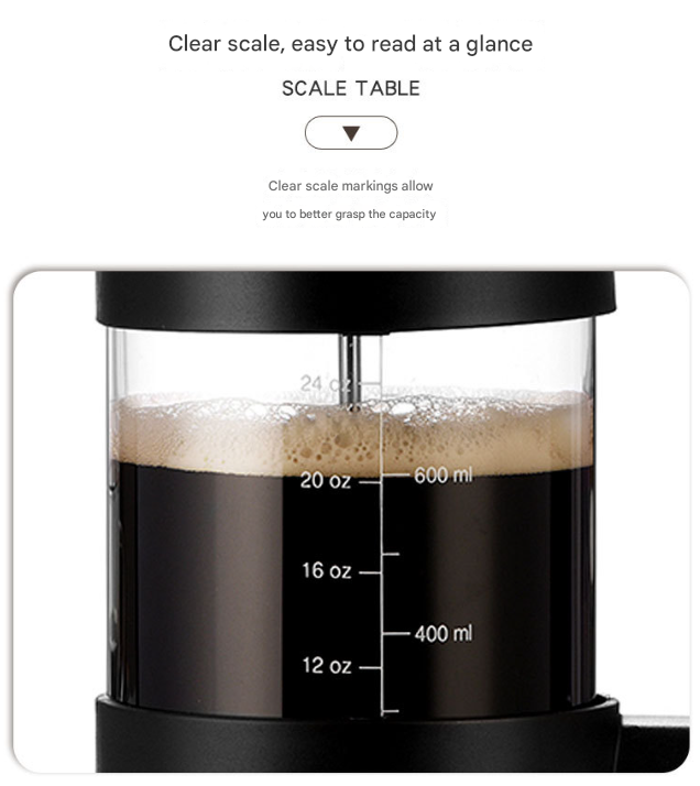 Black Classic 1000ml French Press Coffee & Tea Maker - Heat Resistant Borosilicate Glass, Stainless Steel Filter 8