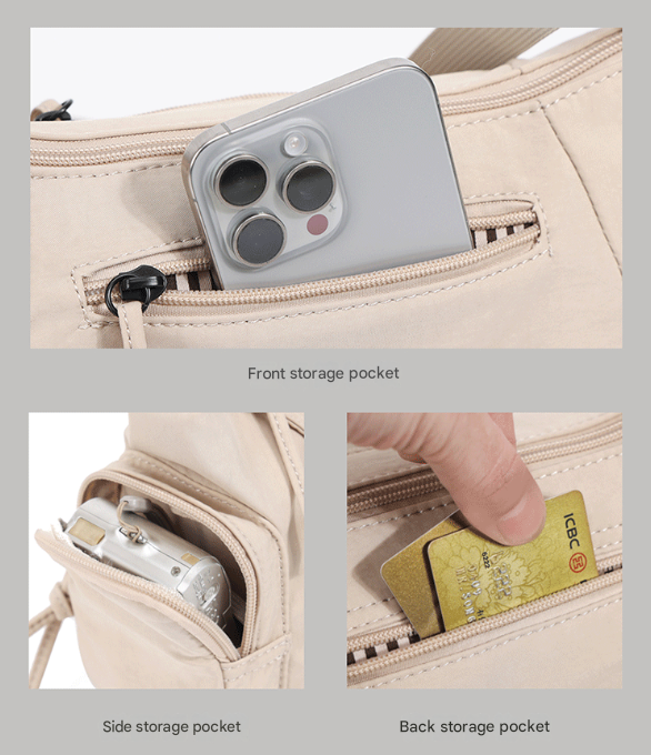 Beige Chic Lightweight Multi-Pocket Oxford Crossbody Bag - Waterproof Retro Shoulder Bag for Women 3