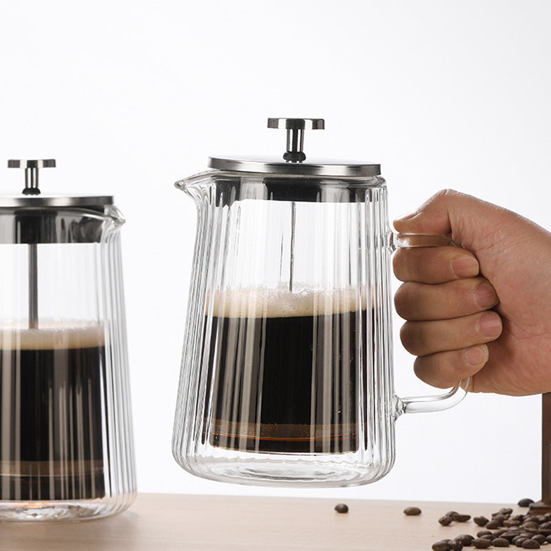 Transparent Elegant Ribbed Double Wall Glass French Press - 350ml Heat Resistant Coffee and Tea Maker with Stainless Steel Filter 4